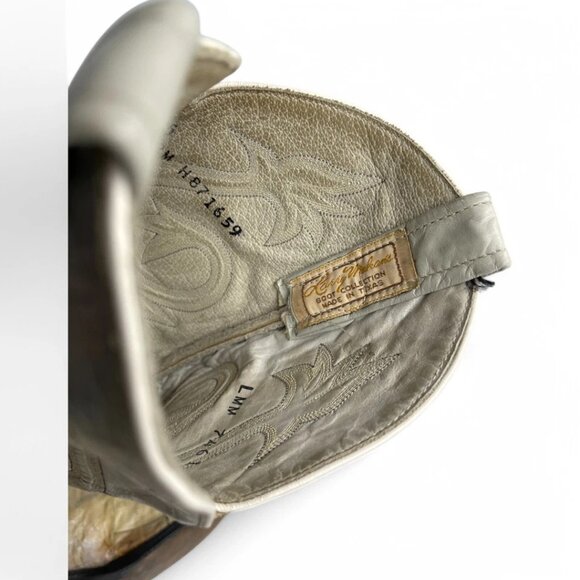 Larry Mahan Leather Ivory Western Biker Cowboy Boots Men's 8.5 D Vintage - Picture 9 of 13